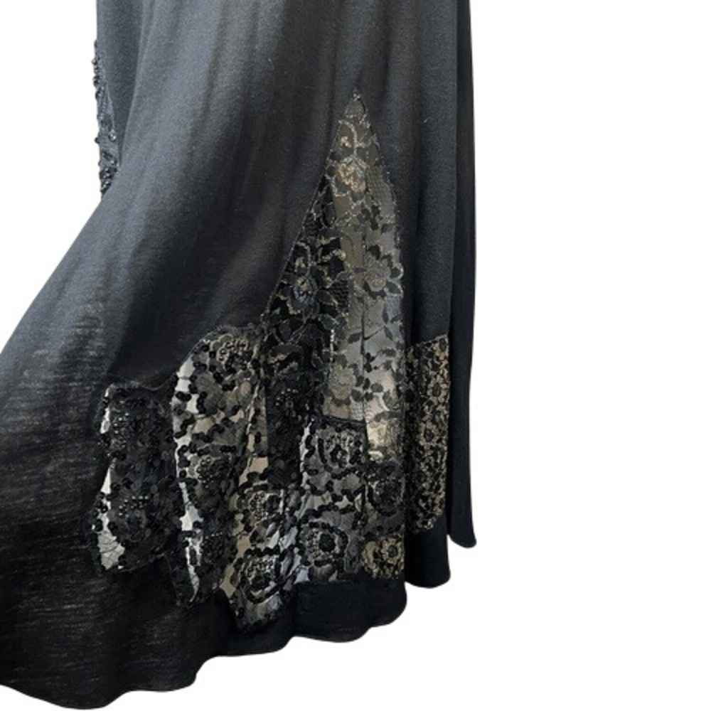 Vintage Yoly Munoz Size 10 Maxi Slip Dress Flowy Lace Beaded Sheer Elegant Black - Picture 10 of 14
